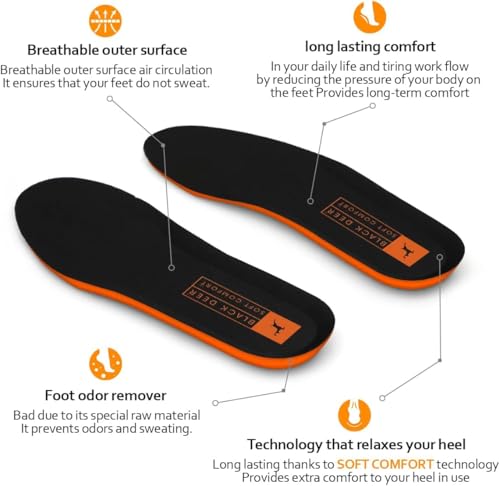 Image of BLACK DEER X30 Comfort Sports Insoles Cushioning and Breathable for Men and Women Insoles for Everyday Use and Work, Orange, WOMEN 10,5 | MEN 8,5