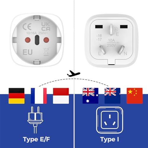 Oliveria 2X Adapter Australien, Deutschland auf Australien Reiseadapter, Type I Australien Reisestecker Steckdosenadapter für Australien China, Argentinien, Neuseeland, Fidschi