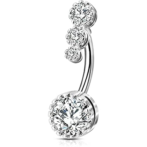 OUFER 316L Surgical Steel Belly Button Rings Clear CZ Navel Rings Belly Rings Belly Piercing Cover
