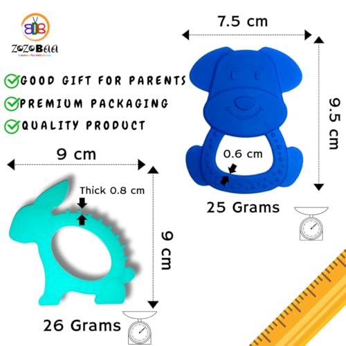 Image of Cute Shape Soft Silicone Teether for Baby Gums, Teething Toys for Babies, BPA Free, Pain-Relief, Non-Toxic, 100% Food Grade, Soothing, Easy to Grasp Chewable - Dog Rabbit (Pack of 2)