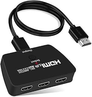 4K@60HZ HDMI Switch, HDMI Switch 3 in 1 out with 1.2M HDMI Cable, HDMI Switch 4K Support 3D, 1080P, HDCP2.2, HDR, Dobly, 3 Ports HDMI Switch for PS5, HDTV, Xbox, Roku, Fire Stick, DVD, Projectors