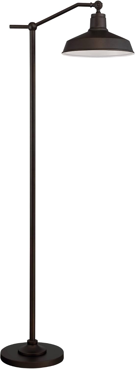 360 Lighting Kayne Industrial Rustic Downbridge Floor Lamp with USB Charging Port 61" Tall Satin Bronze Dome Metal Shade Adjustable Head for Living Room Reading House Bedroom Home Office