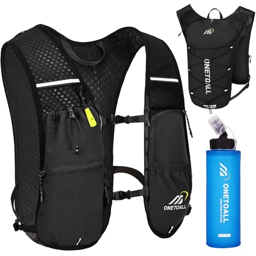 ONETOALL Chaleco Running Hombre Mujer, Ligero Mochila Hidratacion Trail Running, Chaleco para Correr con Botella 500ml, Silbato y Reflectante para Ciclismo Senderismo