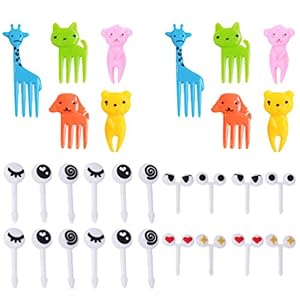 Cabilock 40 Stks Voedselprikkers Cartoon Dier Fruitvorken Cake Kleine Vorken Mini Bento-Prikkers Dessertvorken Kinderen…