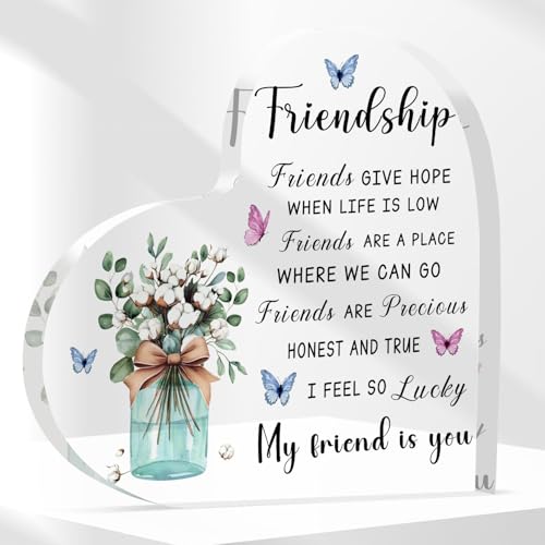Friendship Gifts for Women 3.9 Inch Friends Plaque Acrylic Friendship Plaques Thanksgiving Christmas Friend Gifts for Women Friendship Desk Decor for Home Office