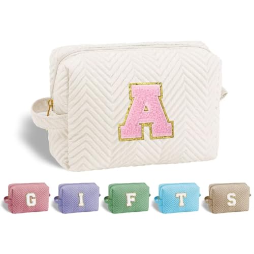 YOOLIFE Gifts for Women Girls - Personalized Birthday Gifts for Teen Daughter Sister Mom Friend Her, Initial Makeup Bag Cosmetic Bag, Stocking Stuffers for Girls Teen Kids A