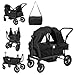 LIFEZEAL Carrello Porta 2 Bambini 6+ Mesi, Carretto da Spinto, Tirato, Passeggino, Carrozzina, per Viaggio, Pieghevole, Regolabile, Portatile, con Tettuccio, Ruote, Borsa Pannolini, Max 50kg (nero) immagine