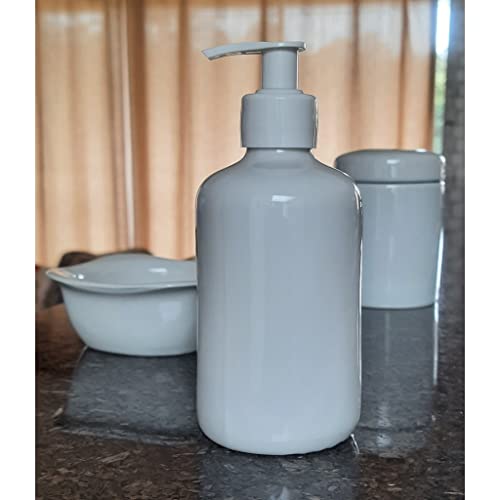 Kit higiene bebê 4 peças - Potes, porta álcool e molhadeira - Porcelana Branca