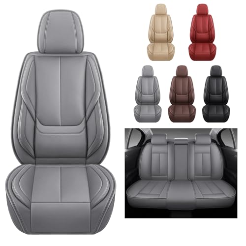 Image of MINGBRON Leather Car Seat Covers,Car Seat Covers Full Set,Automotive Seat Covers 5 Seats,Fit for Most Cars SUV and Most Sedans Grey