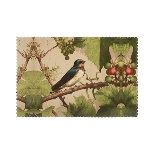 JKDGOJ Juego de 6 manteles individuales para mesa de comedor con imagen de Swallow on The Vine de 12 x 18 pulgadas, para decoración de cocina, comedor, lavable, fácil de limpiar
