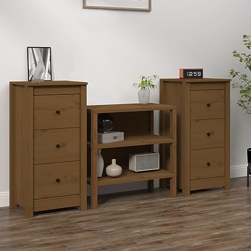 CCCINER Aparadores 2 uds Madera Maciza de Pino marrón Miel 40x35x80 cm,Aparador de Madera Maciza para Almacenamiento Amplio y Decoración de Habitaciones Armarios y Almacenamiento, Aparadores