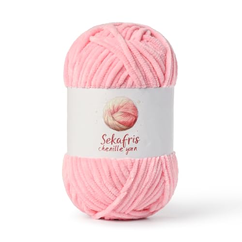 Image of Chenille Yarn for Crocheting, Size 5 Bulky,Pink | 100g /131yds Soft Chunky Velvet Yarn for Crochet and Knitting,Fluffy Baby Yarn for Amigurumi,Blankets and DIY Crafts.