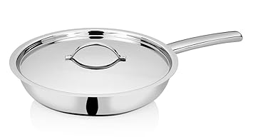 Bhalaria Food Grade Stainless Steel Triply Frying Pan with Lid & Handle 24 cm, 2.0 Ltr (Induction and Dishwasher Compatible)