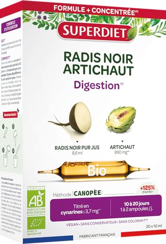 SUPERDIET - RADIS NOIR - ARTICHAUT BIO - Transit & Digestion Facile - Fabrication France - 20 ampoules de 10ml