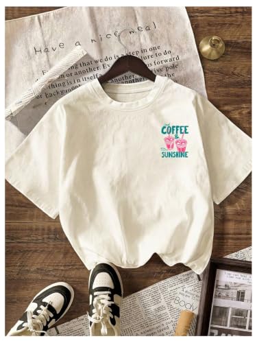 Image of RoseSeek Women's Graphic Letter Tee Crew Neck Trendy Summer Vintage T Shirt