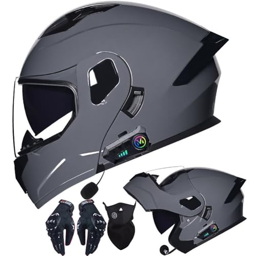 Letetexi Casco para Moto Modular Bluetooth Integrado Casco Moto Integral ECE Casco Scooter con Doble Visera Anti Vaho Ventilación para Adultos Hombre Mujer M~XXL