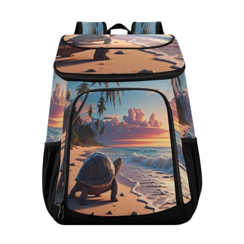 Turtle Sunset Orange Cooler Backpack Leakproof Insulated Lunch Cooler Bag 30 Cans Camping Backpacks for Beach Picnic Road Trip