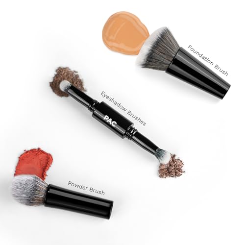 Image of PAC All in One Makeup Brush | One foundation brush, one powder brush, and two eyeshadow brushes | Compact Portable Brush Kit