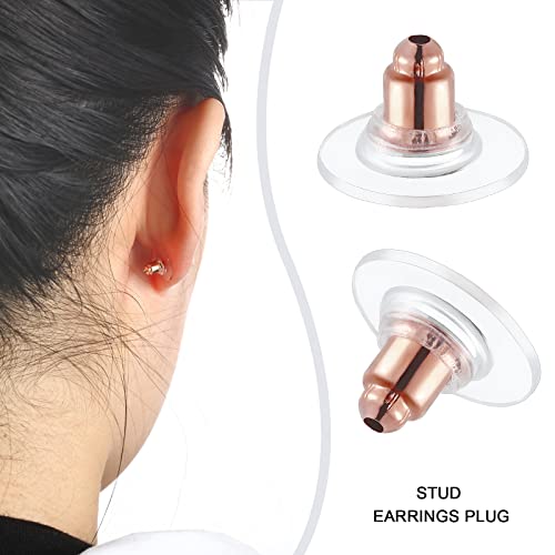200 Pieces Bullet Clutch Earring Backs For Studs With Pad Rubber Earring Stoppers Pierced Safety Backs (Rose Gold) #TOP6