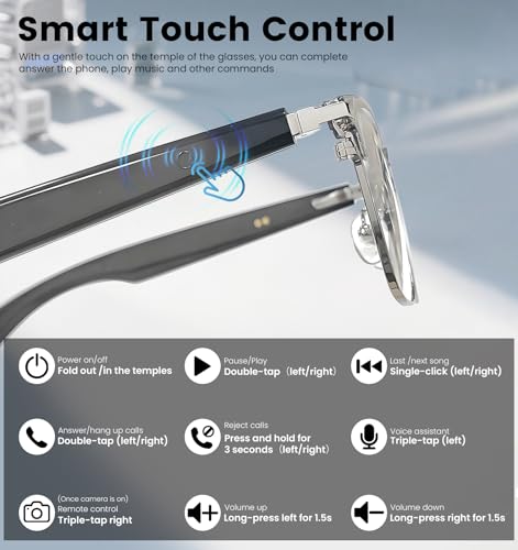 Jacuate Bluetooth Audio Smart Glasses for Men& Women,Anti Blue Light Safety Glasses with Open Ear Speaker,Touch Control, Voice Assistant & Hands-Free Calls, Magnetic Charging,Auto On/Off Open Design
