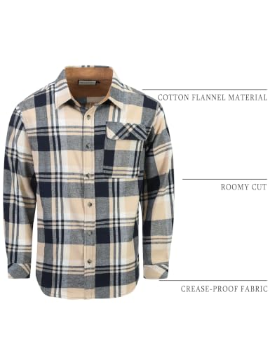 Drazivon Men's Button Down Long Sleeve Cotton Flannel Shirt Plaid Apricot L — view 3