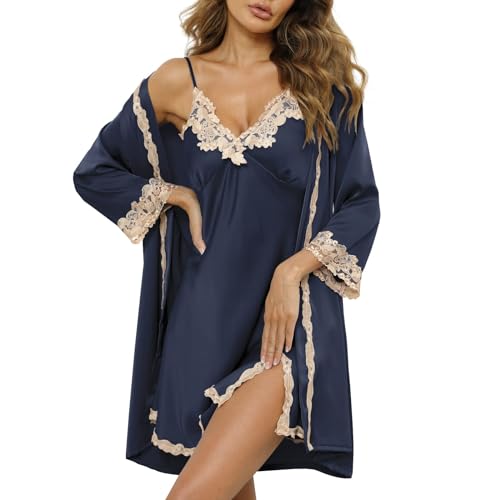 Image of SAPJON Womens Pajama Sets 5PCS Silk Pajamas for women Cute Sleepwear Loungewear Satin Pajamas Sets for Women Soft