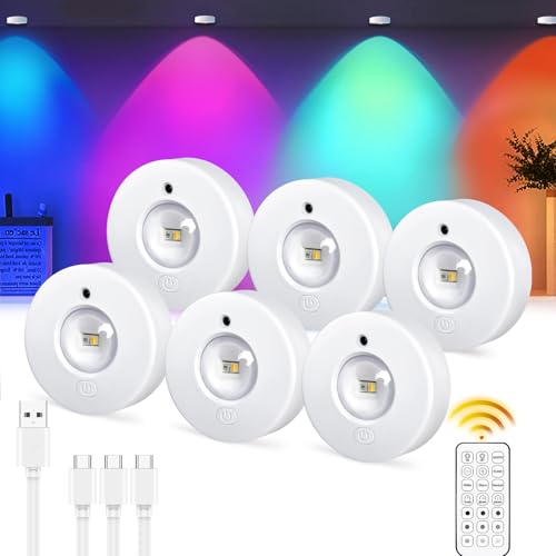Epochglo Foco LED Recargable, Regulable Luz LED Armario con Control Táctil y Remoto, cambio de color RGB, Luz Nocturna Cocina Bajo Mueble Regulables, sin Cables, Temporizador, Magnético