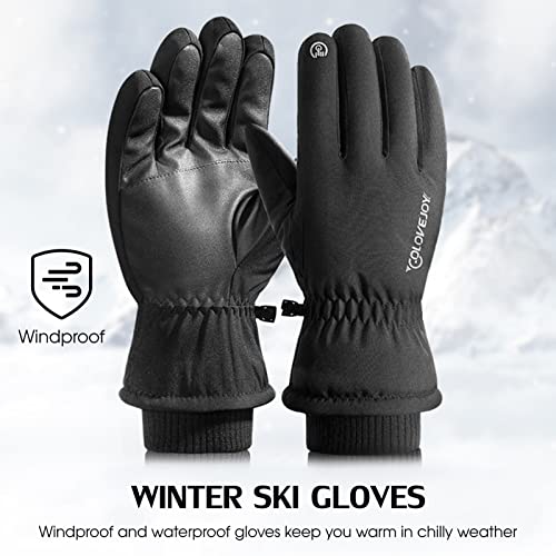 KAJIA Luvas de inverno de esqui quente de dedo completo para tela de toque com faixa reflexiva de se