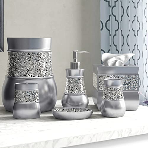 Image of Creative Scents Crackled Glass Silver Small Bathroom Trash Can 2.06 Gal / 7.8L - Decorative Waste Basket for Bathroom, Powder Room or Bedroom - Durable Mini Wastebasket with Beautiful Crackled Glass
