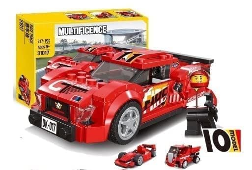 Cojuz 10-in-1 Red Race Car Building Blocks Kit 217 Pcs STEM Toy for Kids 6+