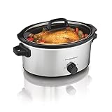 Hamilton Beach 6-Quart Slow Cooker with 3 Cooking Settings, Dishwasher-Safe Stoneware Crock & Glass Lid, Silver (33665)