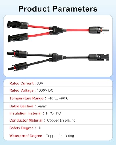 Solarkabel Y Verteiler Stecker, 1 Paar 1000V DC 30A 4mm² Stecker Solar Solarpanel Kabel Male Female MMF und FFM Connector Photovoltaik Steckverbinder, Plug & Play Solar Verteiler Stecker Solar Cabl