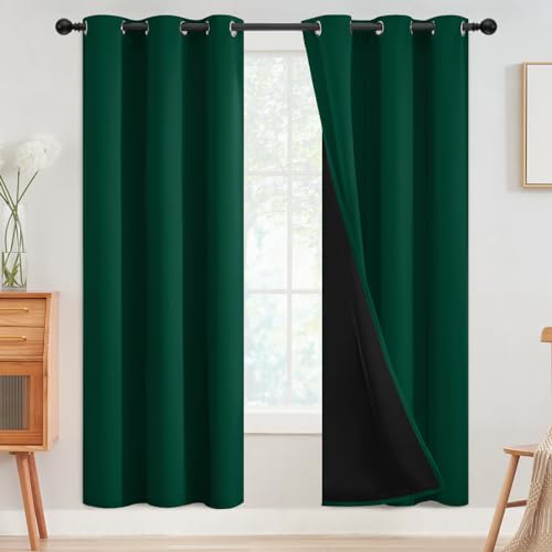 Image of SimpleHome Dark Green 100% Blackout Curtains Room Darkening Living Room 72