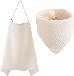 JYXNU Cubierta de Lactancia Materna + Baberos, Pañuelo Lactancia Materna con Correas Ajustables,Funda de Lactancia de Muselina, Cómoda y Transpirable Capa de Lactancia (caqui)