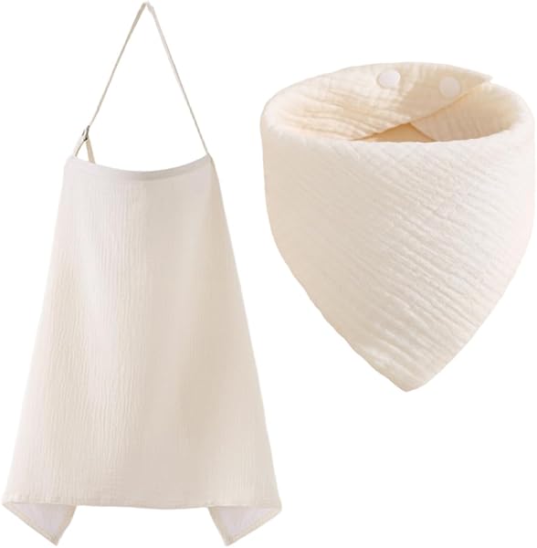 JYXNU Cubierta de Lactancia Materna + Baberos, Pañuelo Lactancia Materna con Correas Ajustables,Funda de Lactancia de Muselina, Cómoda y Transpirable Capa de Lactancia (caqui) - 1