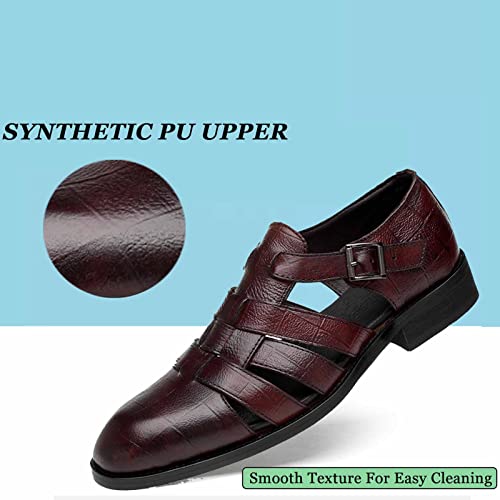 Men's Business Closed Toe Sandals,Ankle Buckle Hollow Out Roman Shoes,Summer Breathable Outdoor Fisherman Beach Sandals (Burgundy,8.5) #TOP3