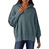 ANRABESS Feminino Moda Oversized Manga Longa Quarto Zip Baggy Solto Slouchy Camisola Pulôver Topos 2024 Outono Roupas Empoeirado Azul X-Grande