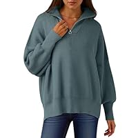 ANRABESS Feminino Moda Oversized Manga Longa Quarto Zip Baggy Solto Slouchy Camisola Pulôver Topos 2024 Outono Roupas Empoeirado Azul X-Grande