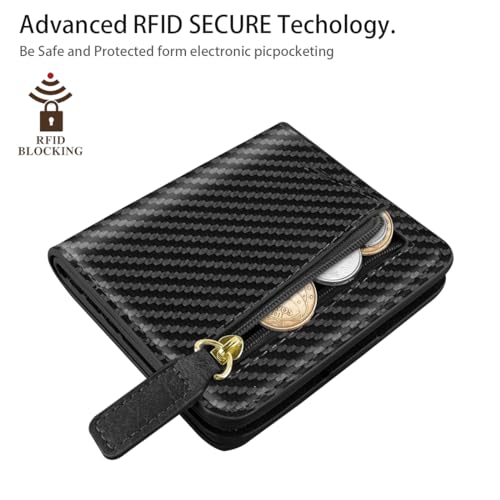 Image of Small Carbon Fiber Wallet Thin Credit Card Holder Pocket Mini Purse | Compact Slim RFID Blocking Wallets Bifold Pocket Card Holders for Women and Men for Travel & Daily Use, Carbon Fiber