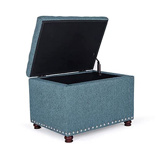 Image of Joveco 24 inch Ottoman with Storage for Living Room Rectangular Fabric Tufted Bench Footrest Toy Chests for Bedroom (Cyan)