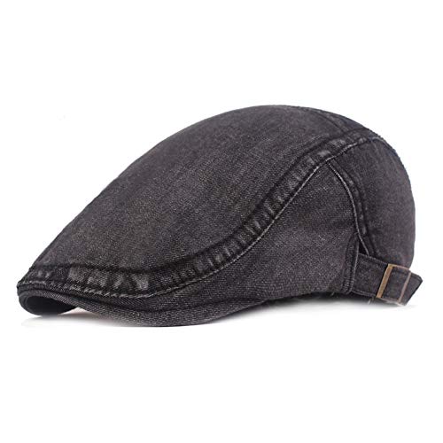 Quanhaigou Unisex Denim Newsboy Hats Flat Ivy Gatsby Cabbie Driving Berets Hat Cotton Dad Cap for Men Women, Hat-denim Black, One size