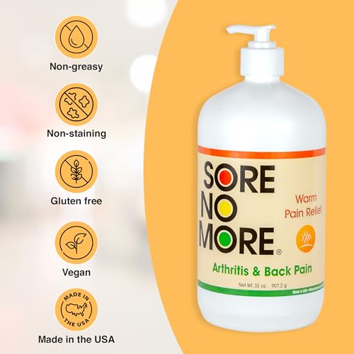 Image of Sore No More Warm Arthritis Pain Relief Cream - Targeted Reliever for Back, Neck, Hands & Feet - Soothing & Fast-Acting Formula for Aches and Pains - Non-Greasy with Orange Aroma - 32 oz