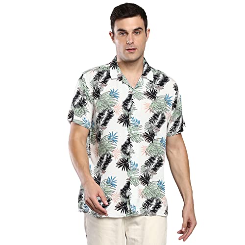 Image of Dennis Lingo Men's Printed Slim Fit Rayon Casual Shirt with Cuban Collar & Half Sleeves