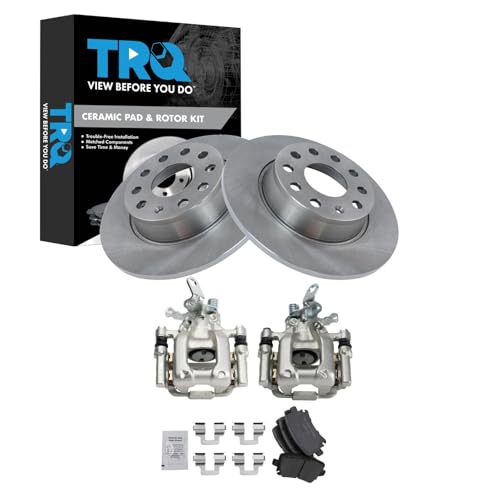 Image of TRQ Rear Brake Pad and Rotor Set Ceramic Calipers Compatible with 2010 Audi A3 A3 Quattro Volkswagen Jetta