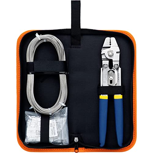 Sanuke Wire Rope Crimping Tool For 3/64 5/64 1/16 Wire Rope With Stainless Steel 304 Wire Cable 3 Sizes 33Ft And 150Pcs Sleeves Stops, 10Pcs Thimble #TOP2