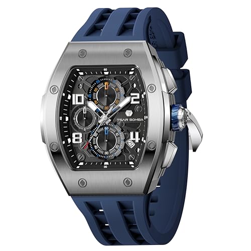 Image of Tsar Bomba Mens Watches Quartz Wristwatch for Men Waterproof 50M Analog Luxury Tonneau Chronograph Calendar Date Men's Dress Business Work Watch Gift for Men