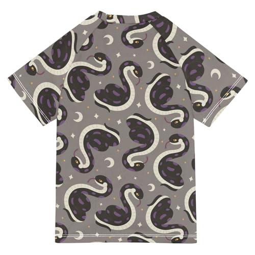 Boys Rash Guard Short Sleeve UPF 50+ Black Snakes Moon and Stars Quick Dry Swim Shirts Swimwear for 3-12Y2