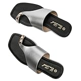 Eozlink Women’s Toe Ring Flat Slide Sandals – Slip-On Open Toe Thong Flip Flops, Casual Summer Beach Sandals (Silver, US 09)