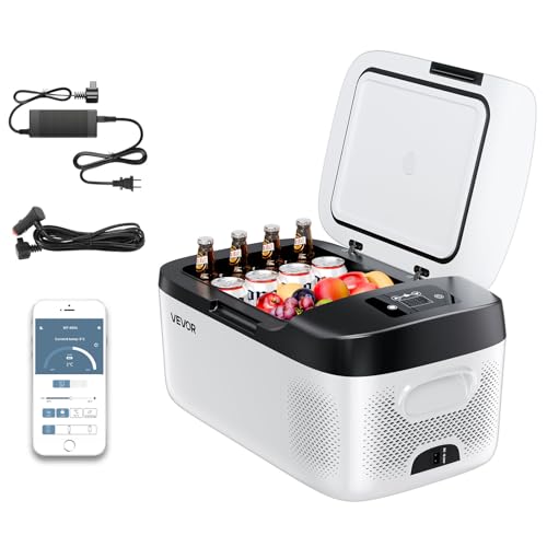 VEVOR Glacière Électrique à Compression de Voiture 15 L, Réfrigérateur Portable -20 °C à 20 °C, Mini Frigo Auto pour Camping Voyage Plage Bateaux Pêche, 12/24 V DC et 100-240 V AC, Contrôle via APP