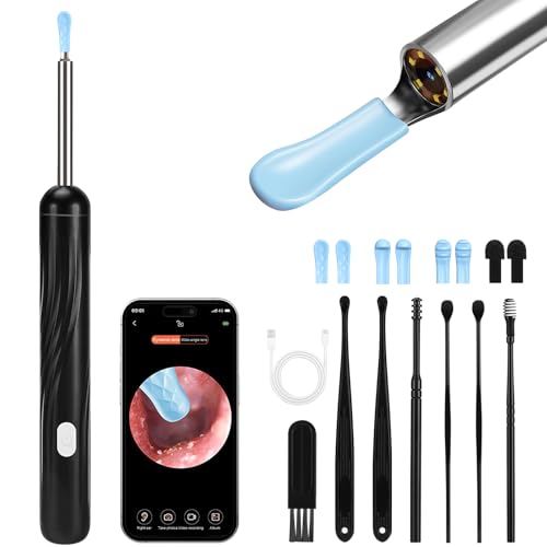 Pavlleen Otoscopio Limpiador Oidos, 3,5mm WiFi Endoscopio de Oído con 1080P Cámara y 6 LED, IP67 Resistente al agua, Kit de Limpiador de Oídos para Eliminación de Cerumen para iOS y Android